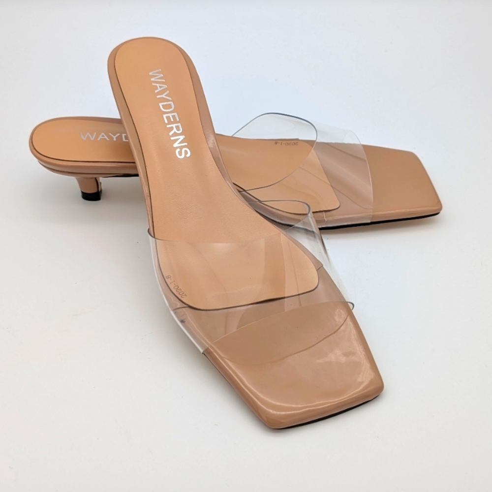 Wayderns Clear Strap On Nude Patent Open Toe Slide